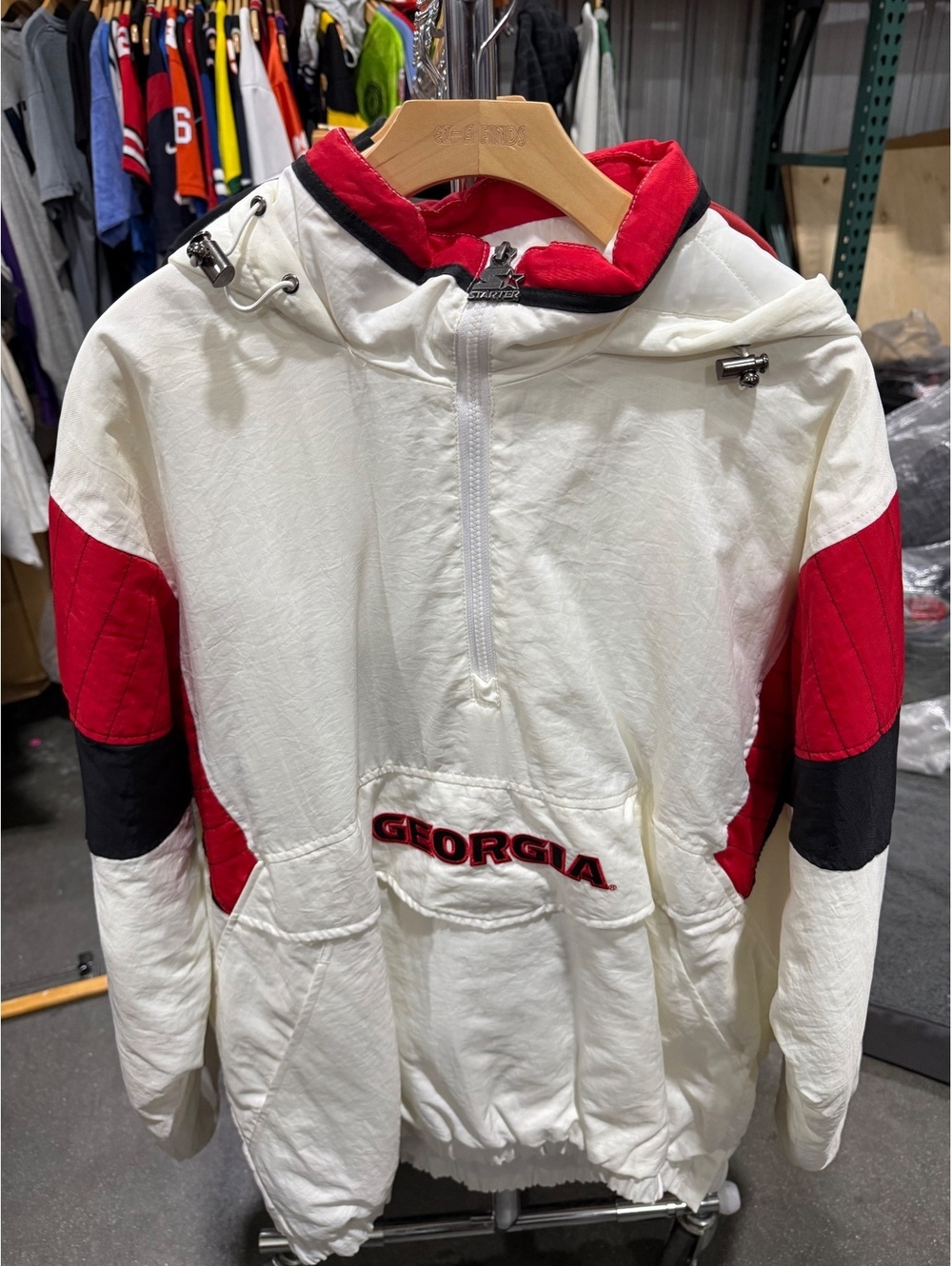 Vintage Georgia Bulldogs Starter Jacket Mens Pullover Anorak White Red